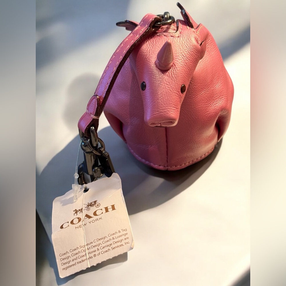 Coach Pearl Metallic Pink Leather Unicorn Zip Coin Purse Bag Charm 22939 NWT - Picture 4 of 14